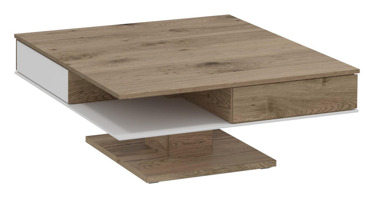 COUCHTISCH Altholz, Eiche massiv Farbglas 90/90/38,3 cm quadratisch Weiß, Eichefarben  - Eichefarben/Weiß, Design, Glas/Holz (90/90/38,3cm) - Voglauer