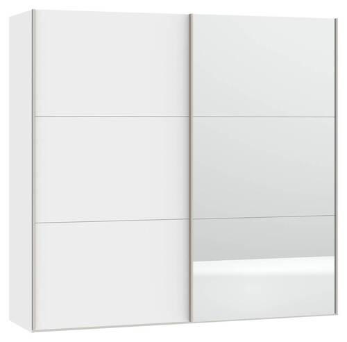 SCHWEBETÜRENSCHRANK 203/195/65 cm 2-türig Weiß  - Edelstahlfarben/Weiß, Design, Glas/Holzwerkstoff (203/195/65cm) - Boxxx
