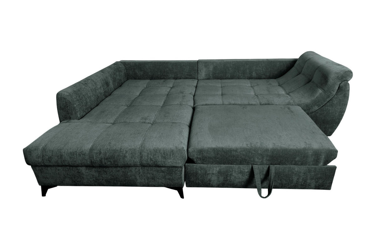 ECKSOFA LIVANO Grün Chenille Liegefläche im Originalstoff  - Schwarz/Grün, Design, Textil/Metall (190/250cm) - P & B