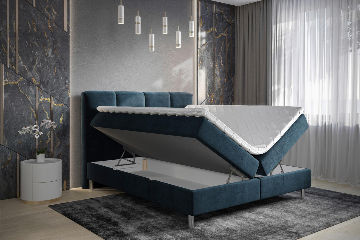 BOXBETT 140/200 cm  in Dunkelblau  - Chromfarben/Dunkelblau, Modern, Holz/Holzwerkstoff (140/200cm) - Esposa