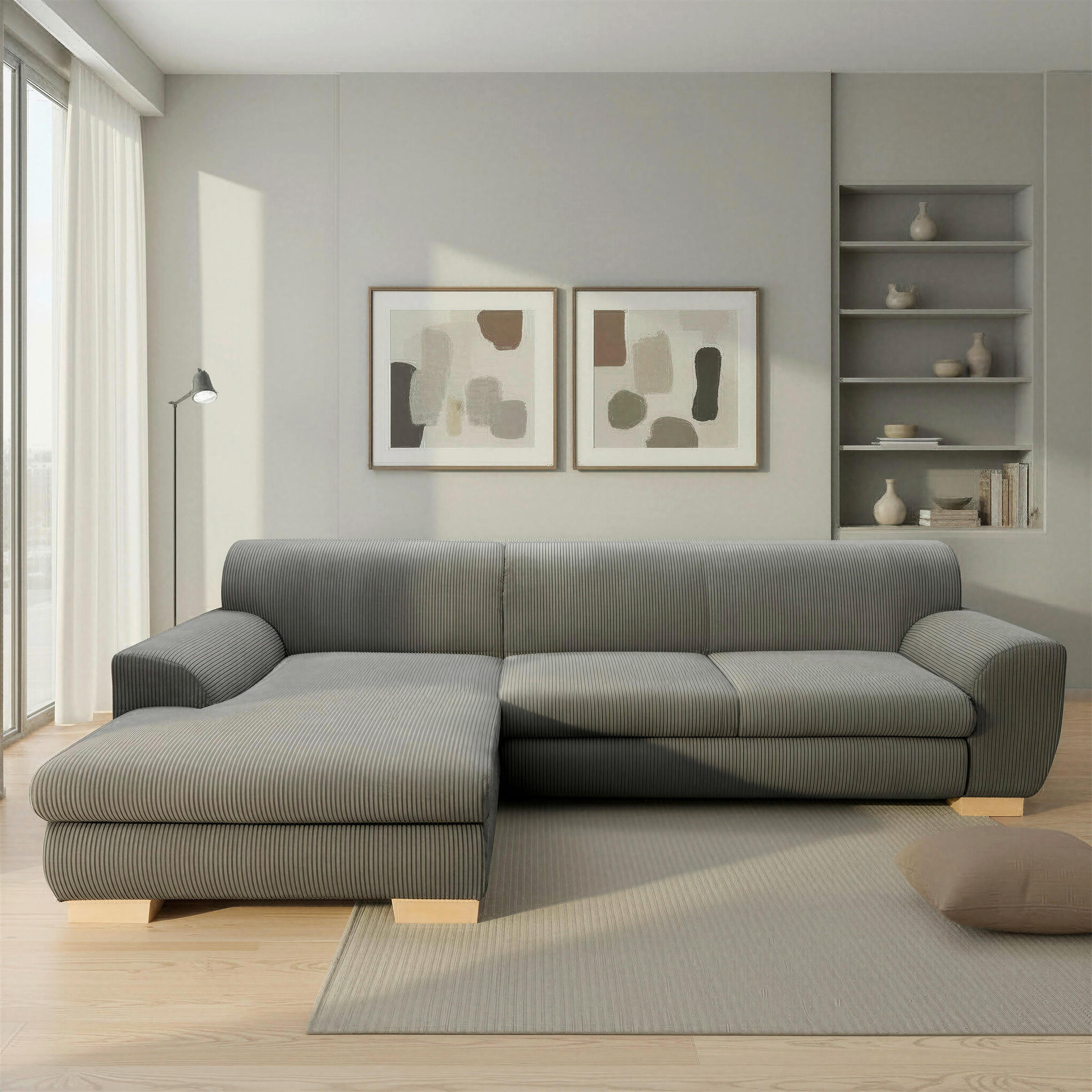 ECKSCHLAFSOFA  NIKA Grau Webstoff  - Silberfarben/Grau, Basics, Holz/Textil (277/156cm) - MID.YOU