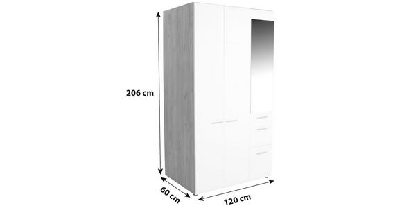 Drehtürenschrank mit Spiegel 120cm Avensis New, Weiß Dekor - Eichefarben/Weiß, KONVENTIONELL, Holzwerkstoff (120/205,7/60cm) - Luca Bessoni