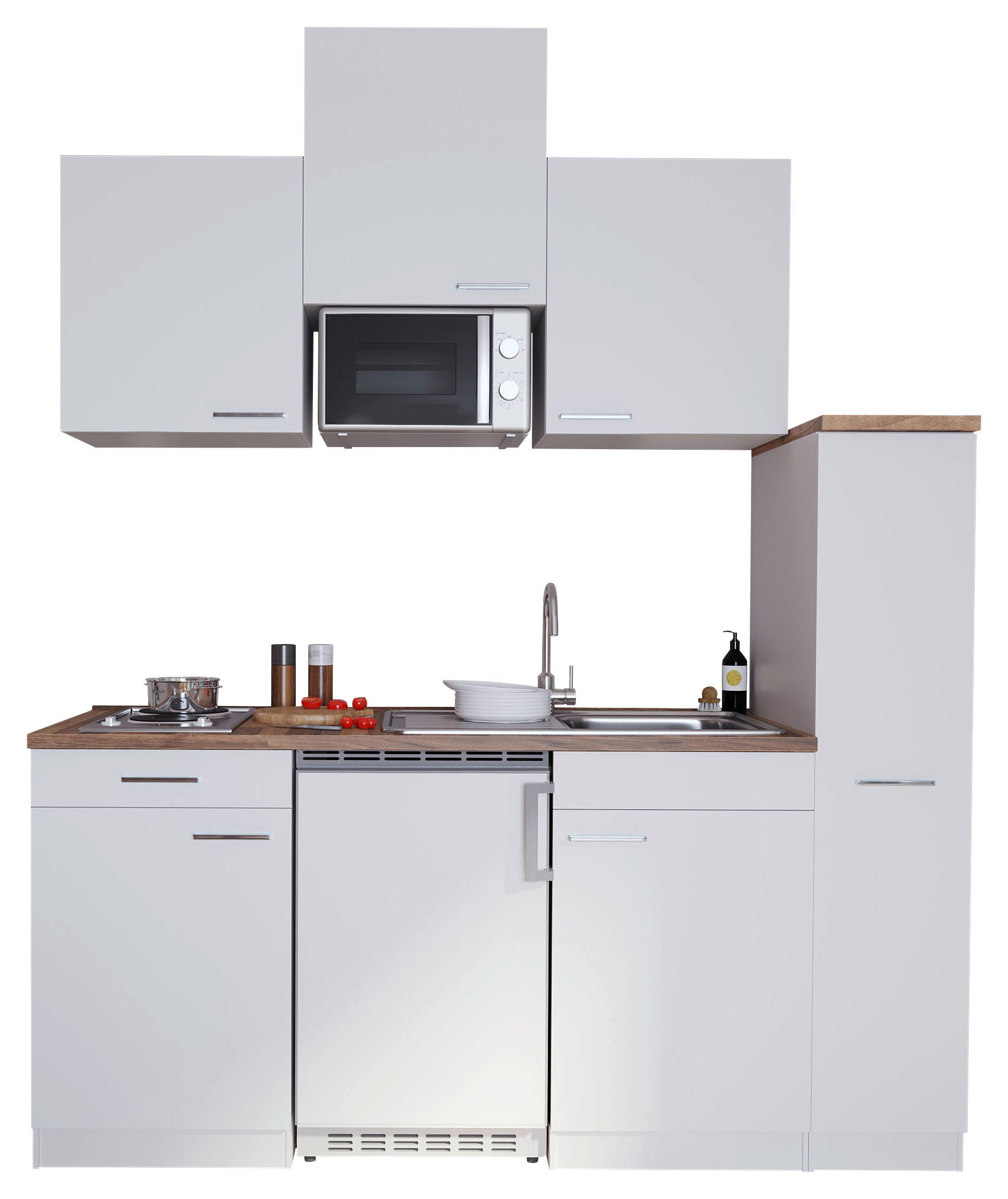 KÜCHENBLOCK 180 cm   in Weiß  - Nussbaumfarben/Alufarben, Basics, Holzwerkstoff/Kunststoff (180cm) - Respekta