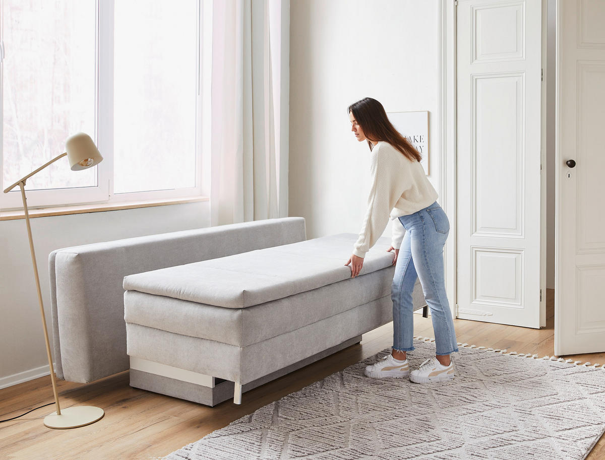 ZOFA BOXSPRING,  svetlo siva tekstil  - barve kroma/svetlo siva, Design, kovina/tekstil (200/93/107cm) - Novel