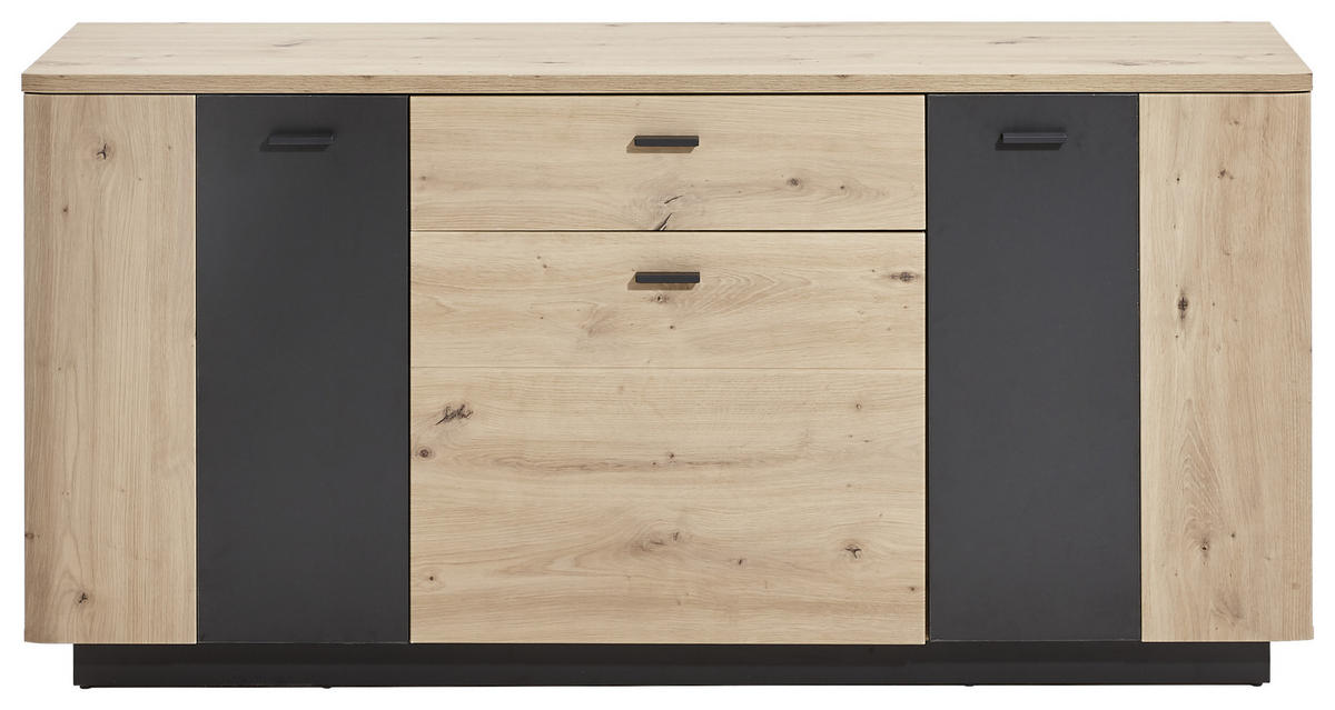 KOMODA, antracit, barve hrasta  - črna/barve hrasta, Design, kovina/leseni material (150/73/44cm) - Hom`in