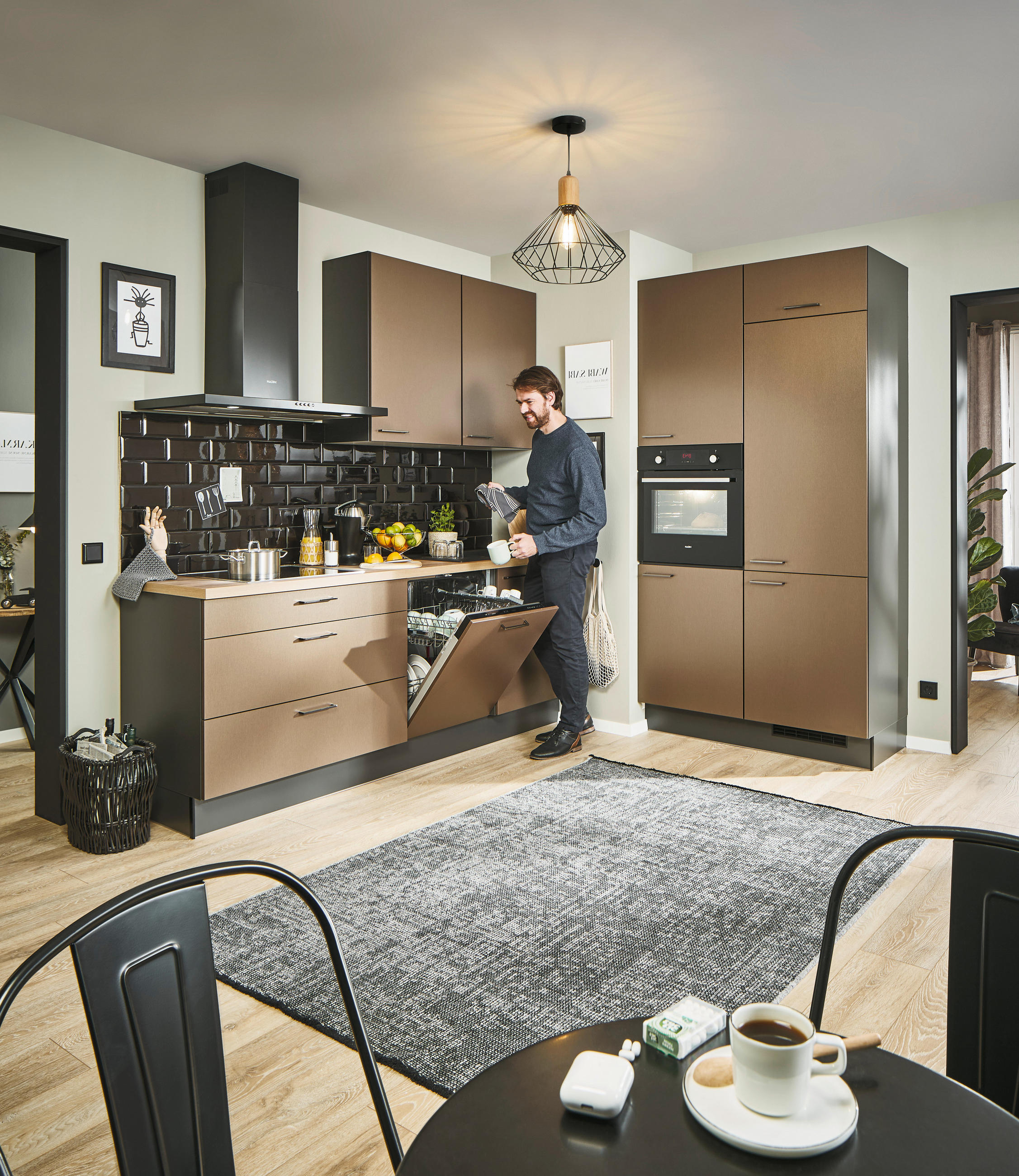 ECKKÜCHE 220/120 cm  in Graphitfarben, Eichefarben, Bronzefarben  - Chromfarben/Eichefarben, Design, Holzwerkstoff/Metall (220/120cm) - Xora