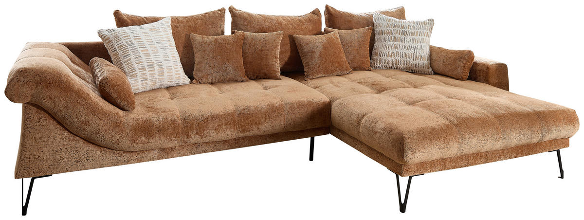 ECKSOFA GARDA Koralle Chenille Zierkissen, Rückenkissen, Nierenkissen, Rücken echt  - Koralle/Schwarz, KONVENTIONELL, Textil/Metall (310/192cm) - Livetastic
