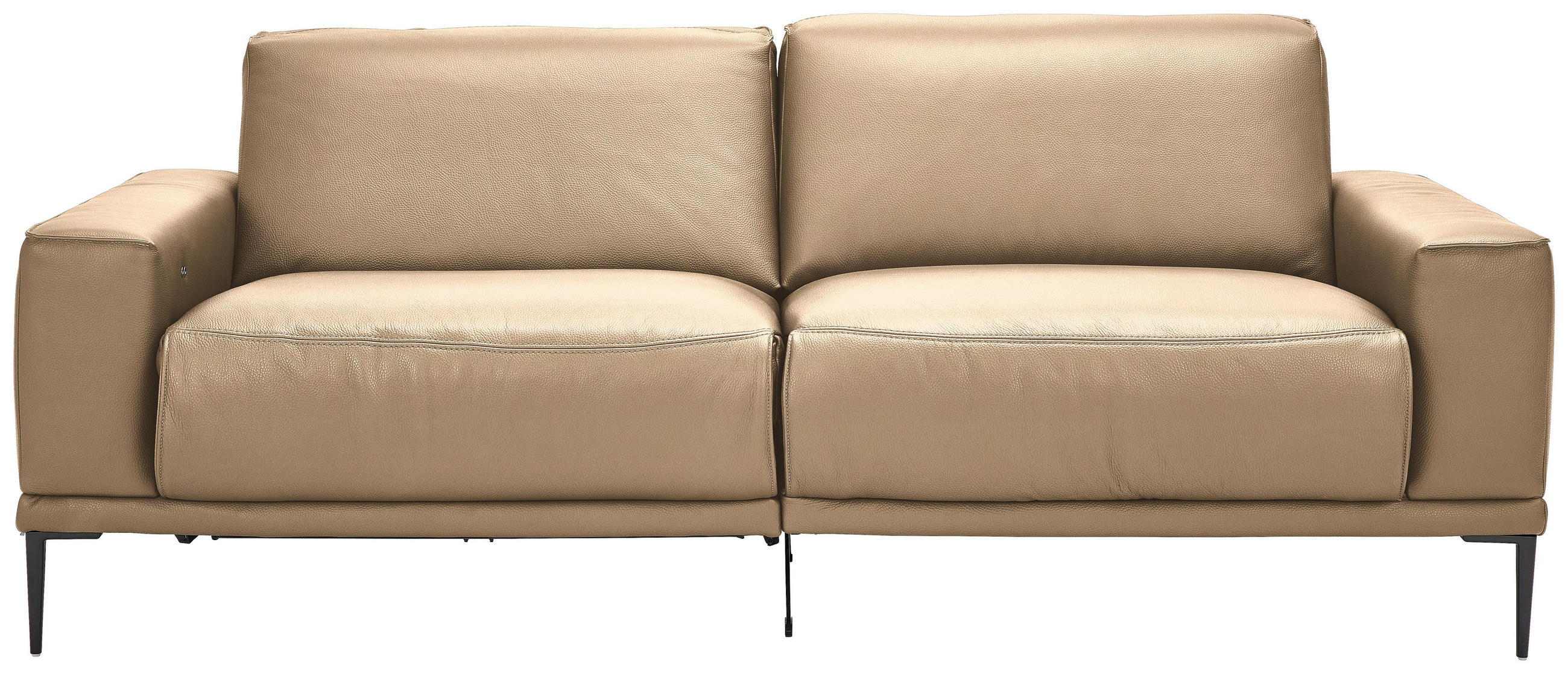 2,5-SITZER Echtleder Beige  - Beige/Schwarz, Design, Leder/Metall (200/102/92cm) - Johann Jakob