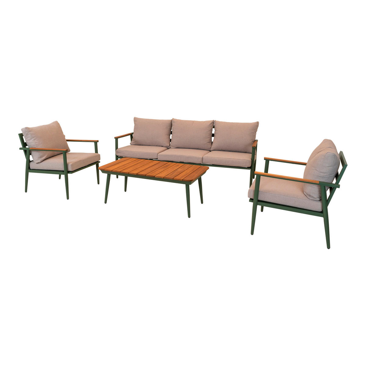 LOUNGEGARNITUR Teakholz Aluminium  - Smaragdgrün/Hellgrau, MODERN, Holz/Textil (320/190/80cm) - Ambia Garden