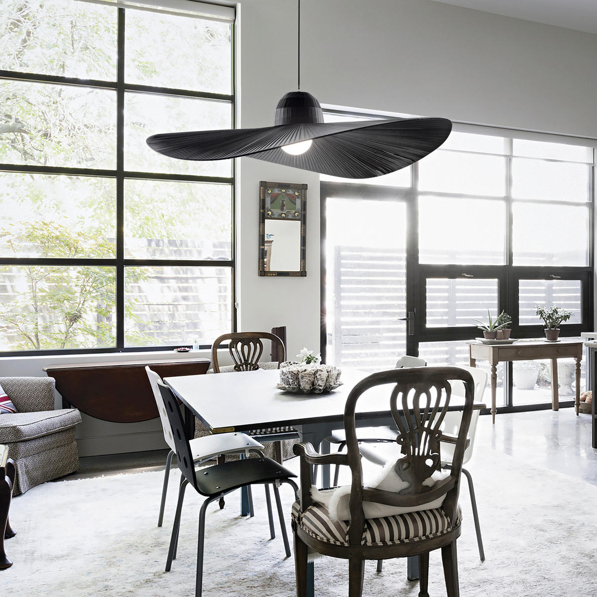 HÄNGELEUCHTE 110/43-145 cm  - Schwarz, LIFESTYLE, Textil/Metall (110/43-145cm) - Ideal Lux