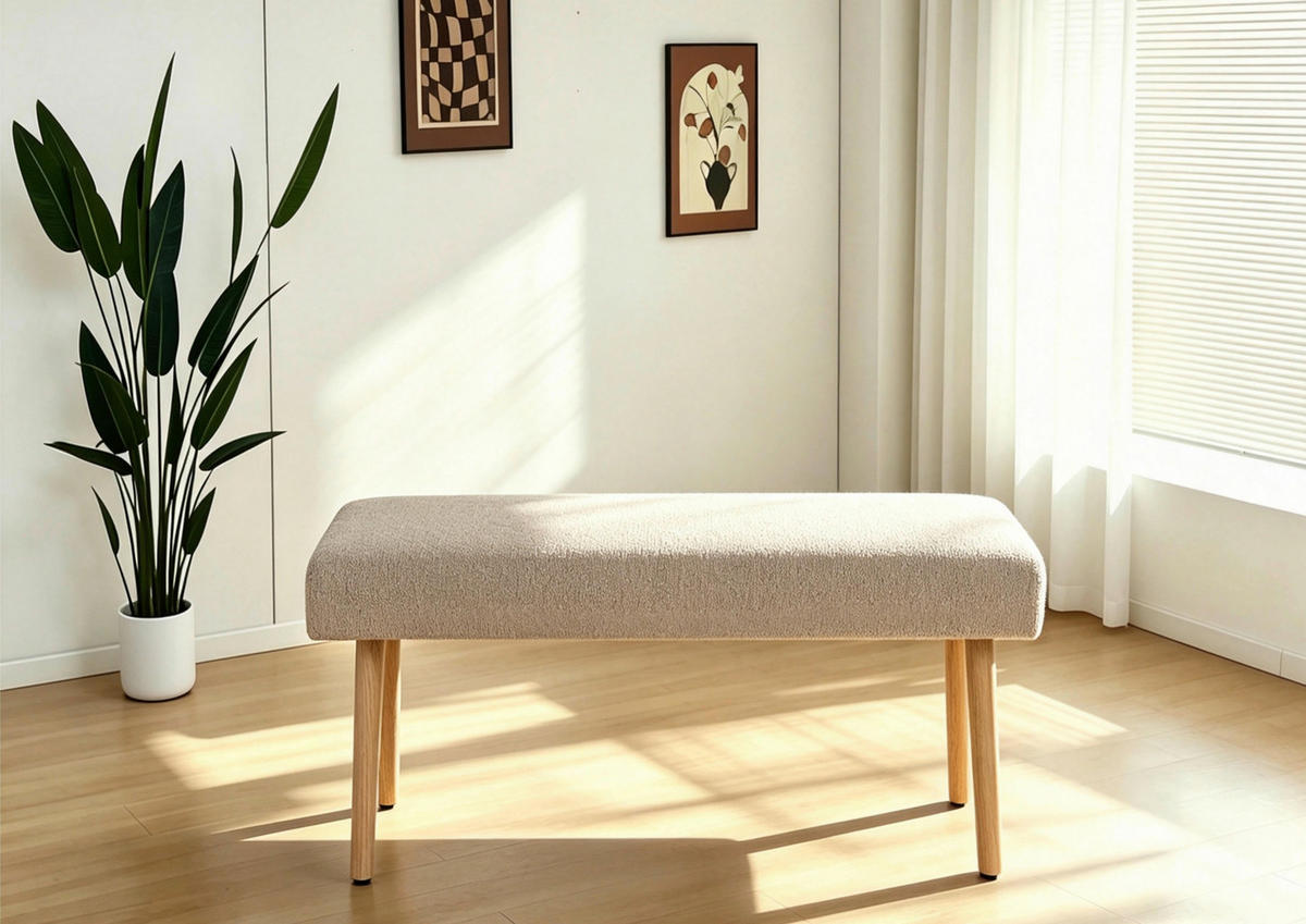 SITZBANK 98/42/40 cm Fleece Braun, Eichefarben Eiche massiv  - Eichefarben/Braun, KONVENTIONELL, Holz/Textil (98/42/40cm) - VanDerken