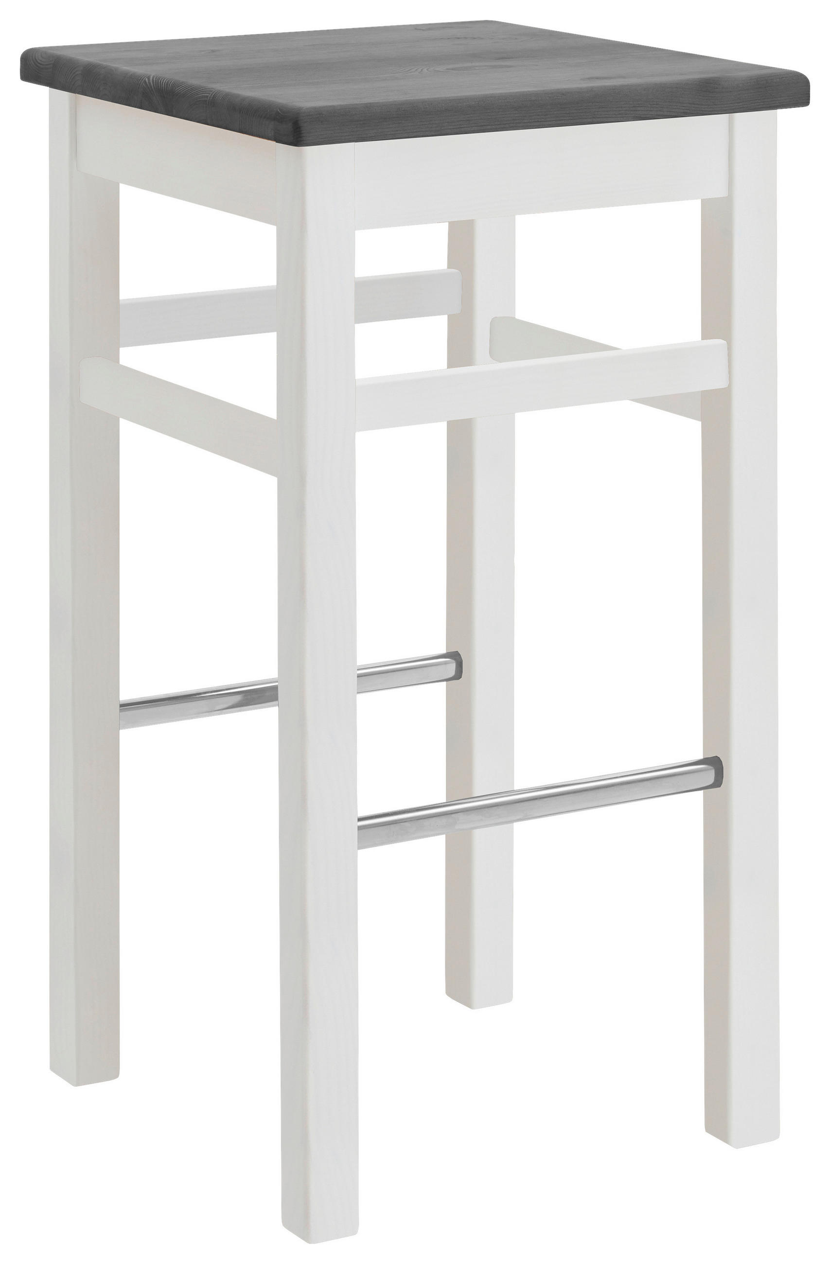 BARHOCKER Grau, Weiß Kiefer massiv  - Weiß/Grau, ROMANTIK / LANDHAUS, Holz (41/74,5/41cm) - Boxxx