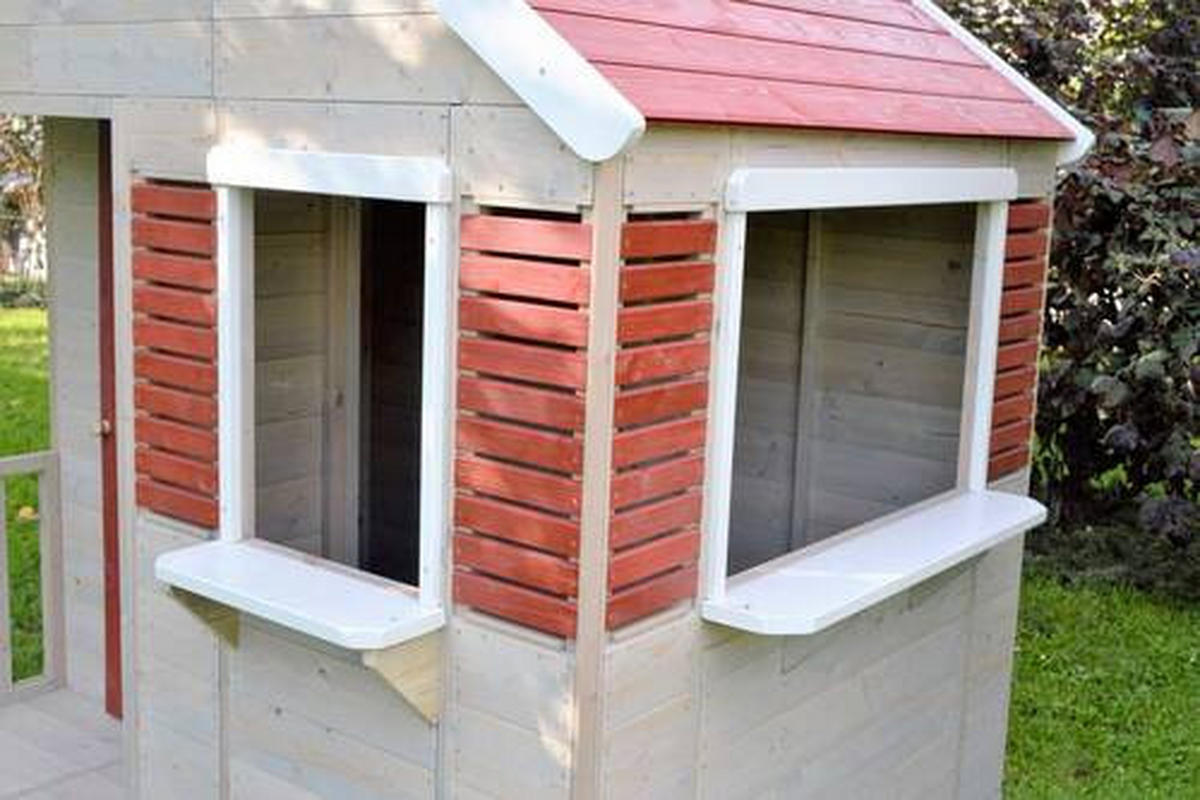 SPIELHAUS 155/168/120 cm  - Rot/Naturfarben, KONVENTIONELL, Holz (155/168/120cm) - Ambia Garden