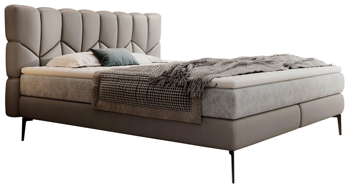 BOXSPRINGBETT 160/200 cm,  in Graubraun, Matratze, Topper, H2 + H3 = mittel + fest  - Graubraun/Schwarz, Design, Leder/Textil (160/200cm) - Esposa