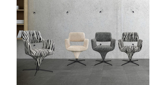 ARMLEHNSTUHL  Stoffauswahl, Sitzfläche 360° drehbar, automatische Rückholfunktion Mikrofaser  - Schwarz/Weiß, Design, Textil/Metall (61/84/63cm) - Novel