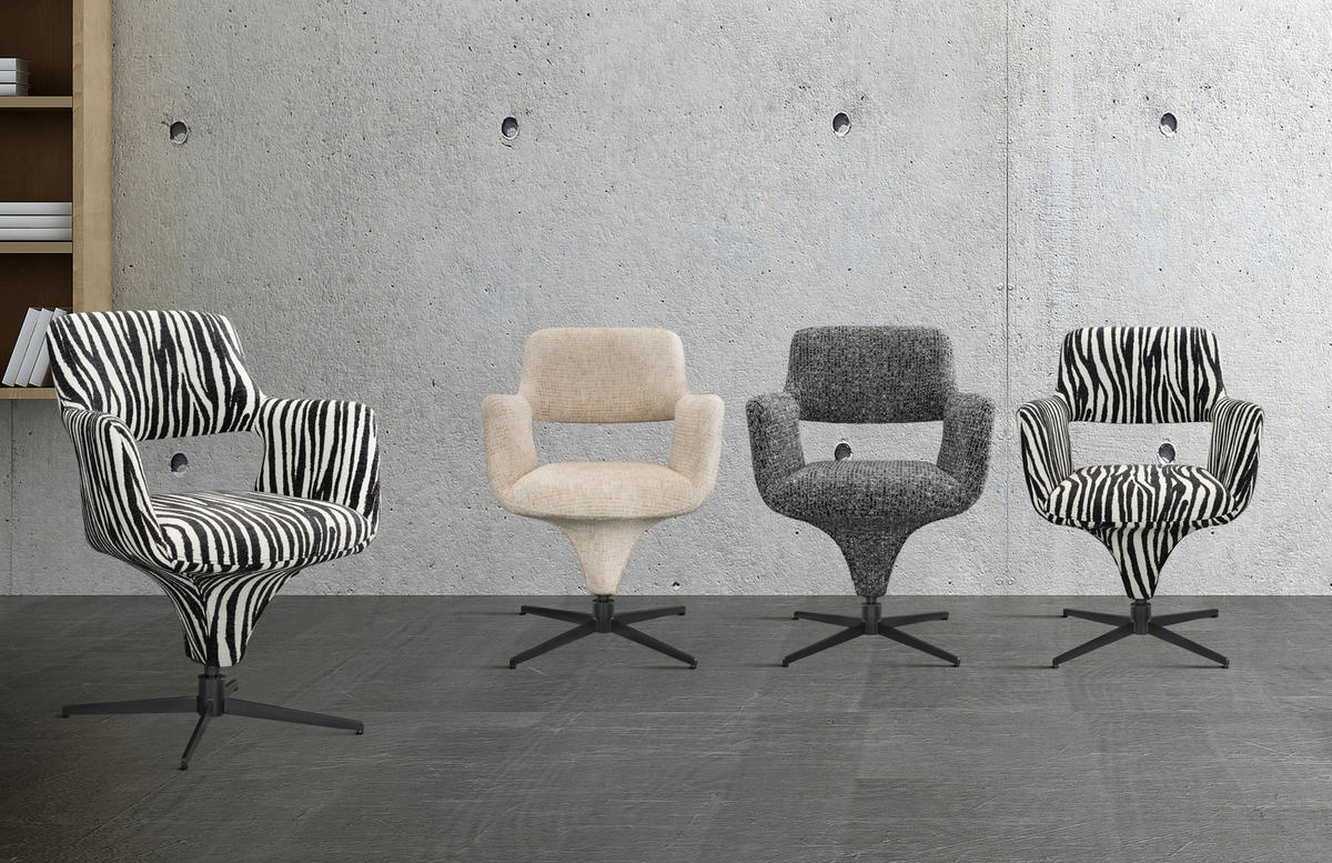 ARMLEHNSTUHL  Stoffauswahl, Sitzfläche 360° drehbar, automatische Rückholfunktion Mikrofaser  - Schwarz/Weiß, Design, Textil/Metall (61/84/63cm) - Novel