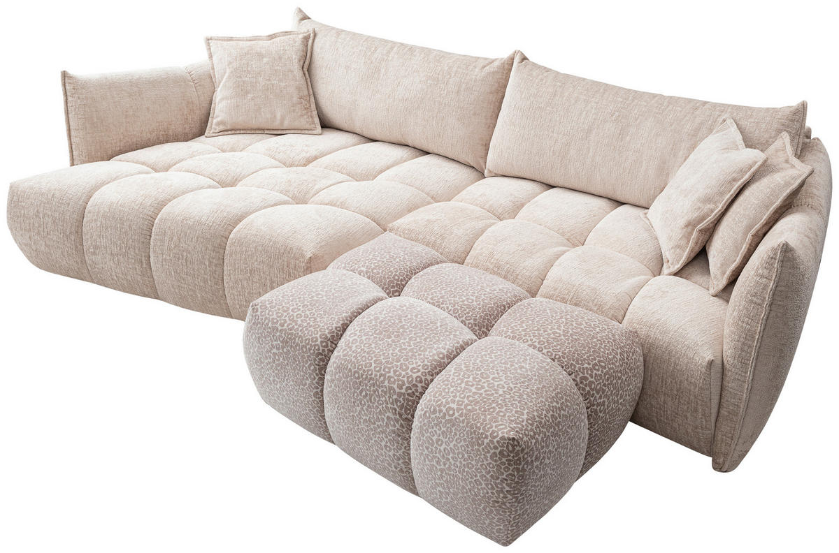 ECKSOFA Beige Chenille Zierkissen, Rückenkissen, Rücken echt  - Beige/Schwarz, Design, Kunststoff/Textil (156/302cm) - Lomoco