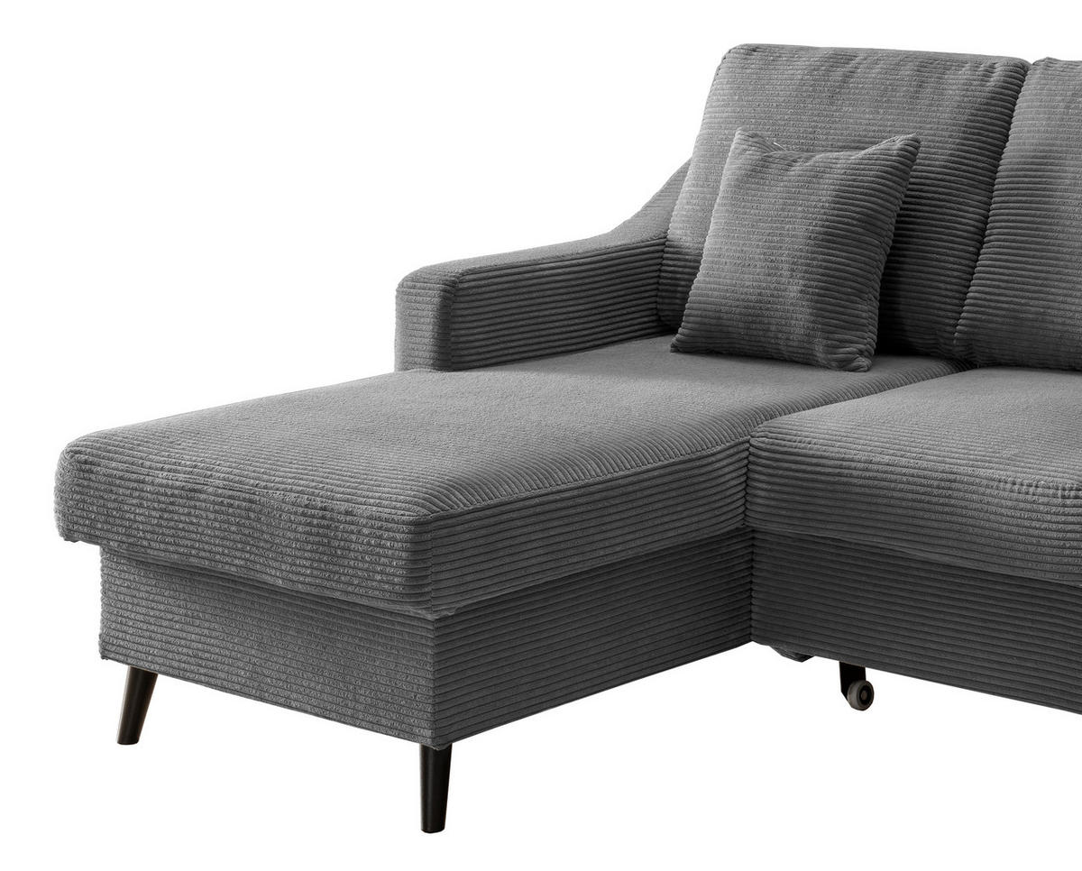 ECKSOFA Grau Cord  - Schwarz/Grau, Design, Holz/Textil (150/228cm) - P & B