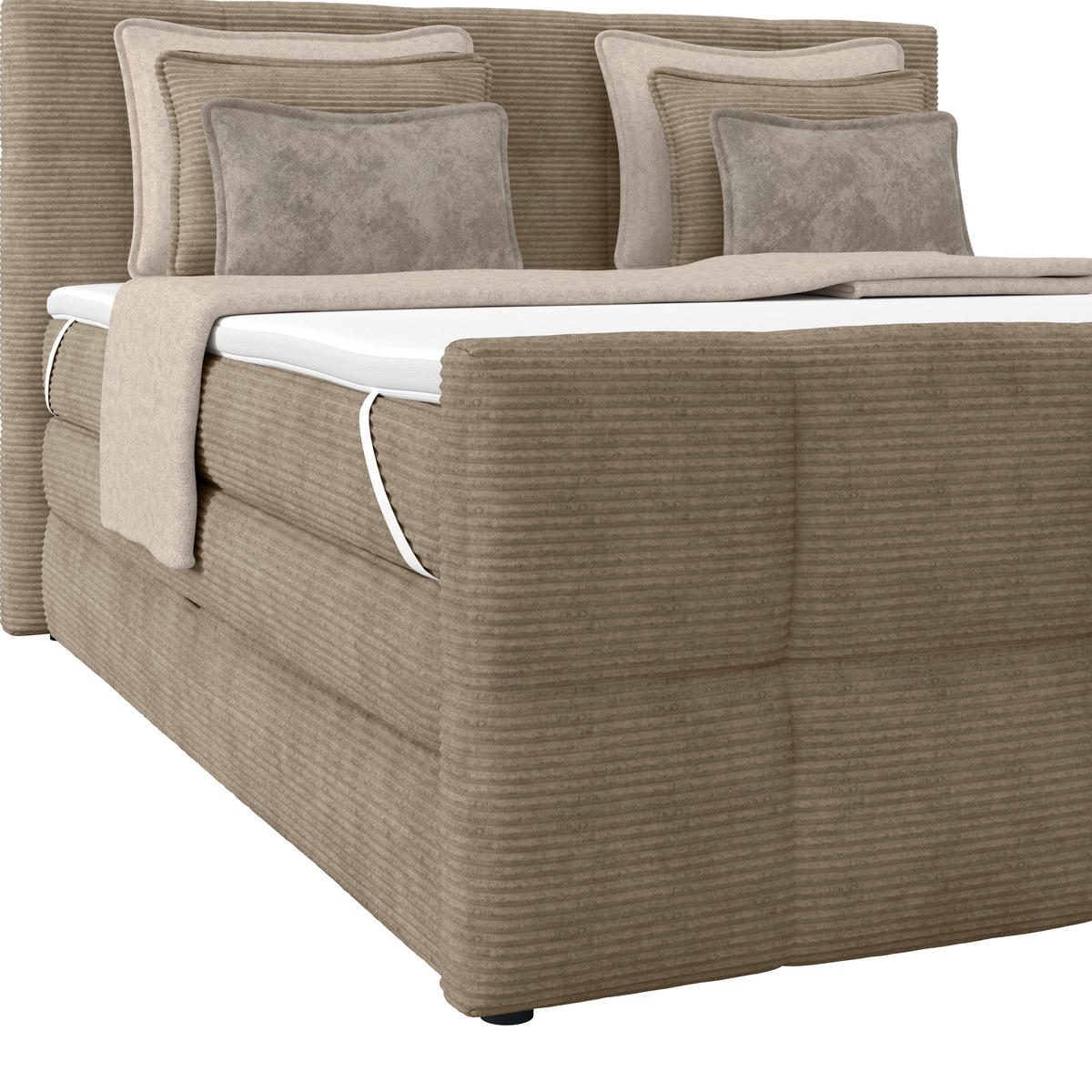 BOXSPRINGBETT 160/200 cm,  in Schlammfarben, gepolstertes Kopfteil, Bettkasten, Topper, Matratzen, H2 + H2 = mittel  - Schlammfarben, KONVENTIONELL, Holz/Holzwerkstoff (160/200cm)