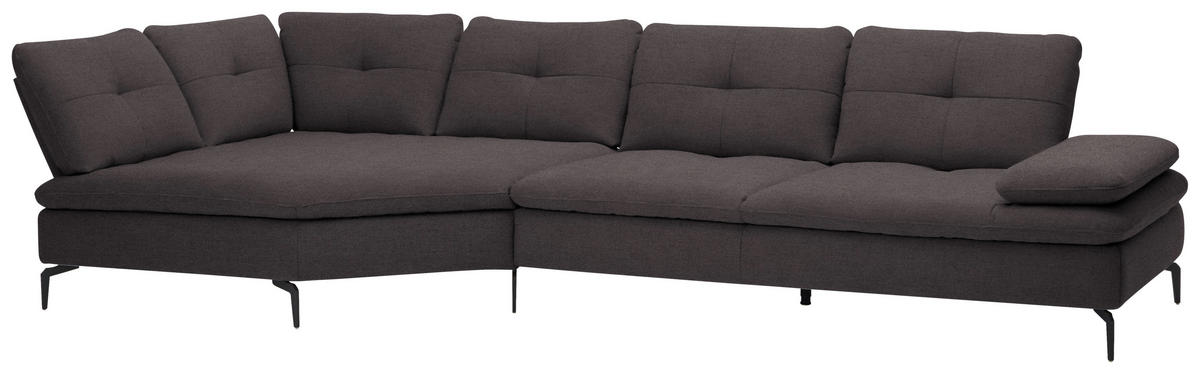 ECKSOFA in Flachgewebe Graphitfarben  157/344 cm  - Schwarz/Graphitfarben, Design, Textil/Metall (157/344cm) - Chilliano