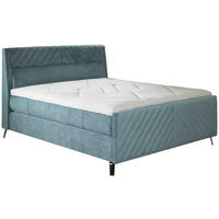 BOXSPRINGBETT 180/200 cm,  in Petrol, Matratze, Topper, Wendematratze mit unterschiedlichen Härtegraden, H2 + H3 = mittel + fest  - Petrol/Schwarz, Design, Textil/Metall (180/200cm) - Esposa