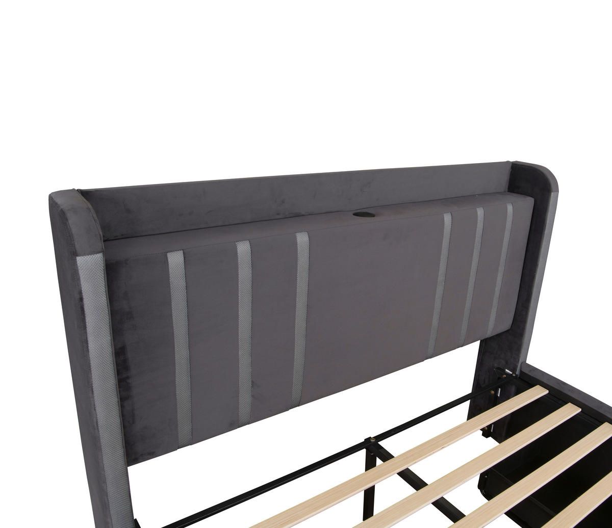 POLSTERBETT 140/200 cm,  in Dunkelgrau, gepolstertes Kopfteil, Beleuchtung, Lattenrost,  - Dunkelgrau/Schwarz, Design, Holz/Textil (140/200cm) - Boxxx