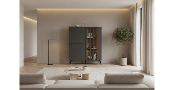 HIGHBOARD , 96,3/117/41,5 cm,  - Schwarz/Grau, Design, Glas/Holzwerkstoff (96,3/117/41,5cm) - Novel