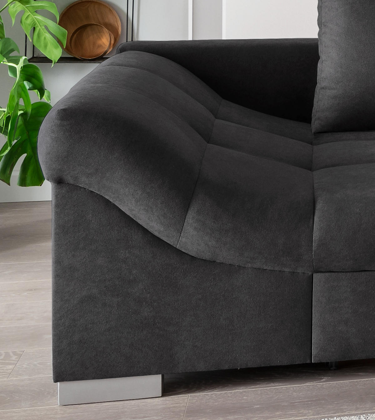 ECKSCHLAFSOFA Schwarz Mikrofaser  - Silberfarben/Schwarz, Design, Holz/Textil (298/202cm) - MID.YOU