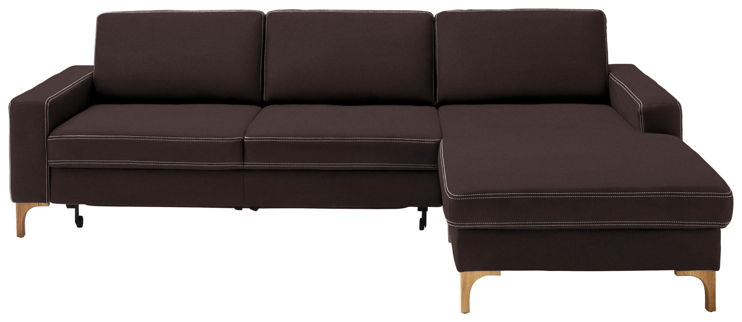 ECKSOFA in Mikrofaser Dunkelbraun  - Eichefarben/Dunkelbraun, Design, Holz/Textil (278/185cm) - Pure Home Lifestyle