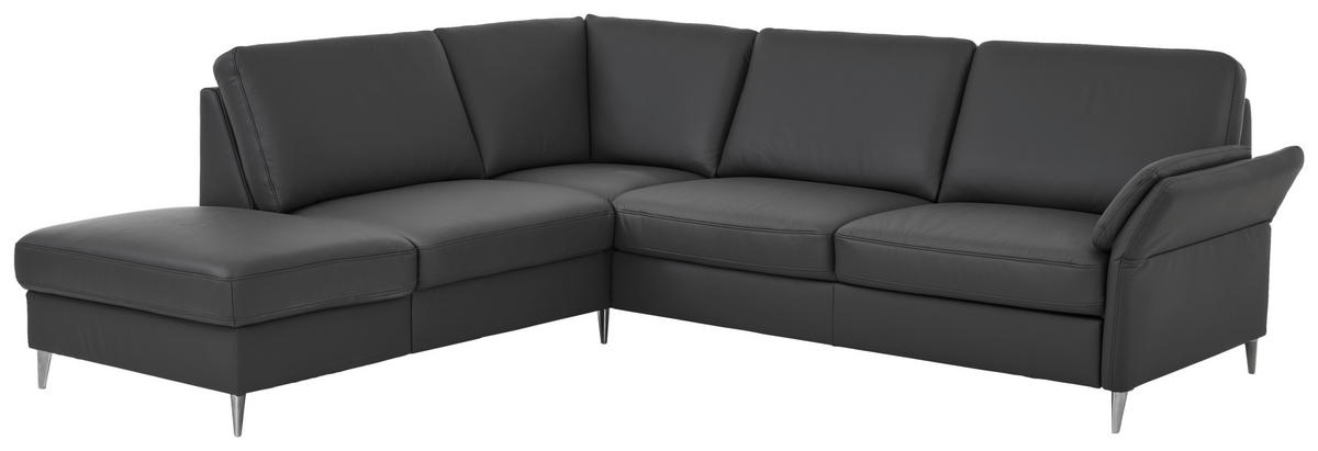 ECKSOFA Beldomo Premium in Echtleder Anthrazit  235/263 cm  - Anthrazit/Alufarben, KONVENTIONELL, Leder/Metall (235/263cm) - Beldomo Premium