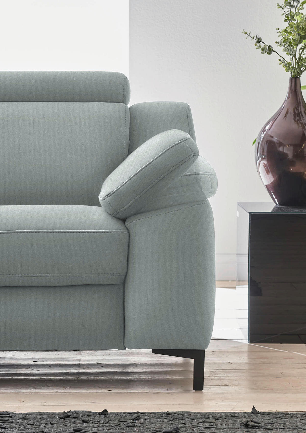 3-SITZER-SOFA in Chenille Salbeigrün  - Salbeigrün/Schwarz, Design, Textil/Metall (230/104/104cm) - Valdera