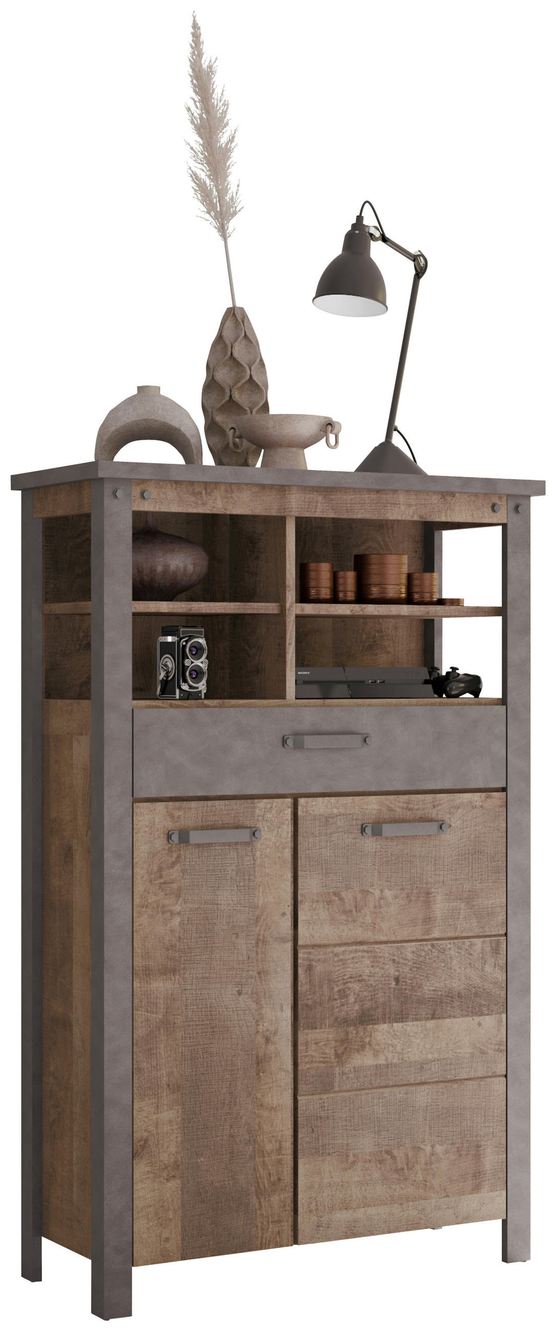 VITRINE  in Eichefarben, Dunkelgrau - Eichefarben/Dunkelgrau, KONVENTIONELL, Holzwerkstoff/Kunststoff (91/145/38cm) - MID.YOU