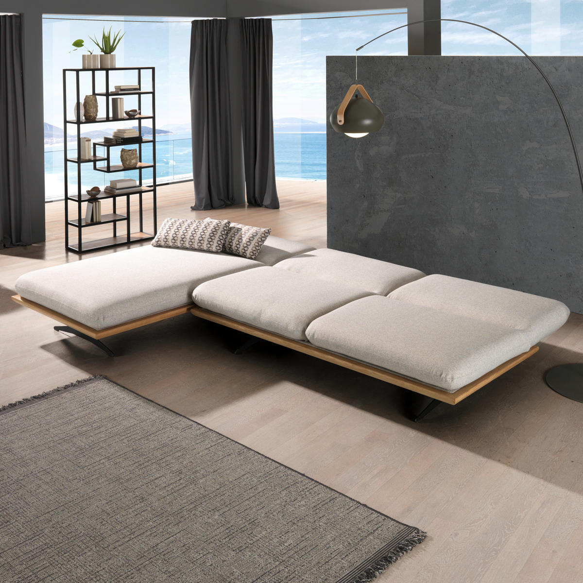 OTTOMANE  in Webstoff Grau  - Schwarz/Grau, Design, Holz/Textil (114/92/165-218cm) - Dieter Knoll