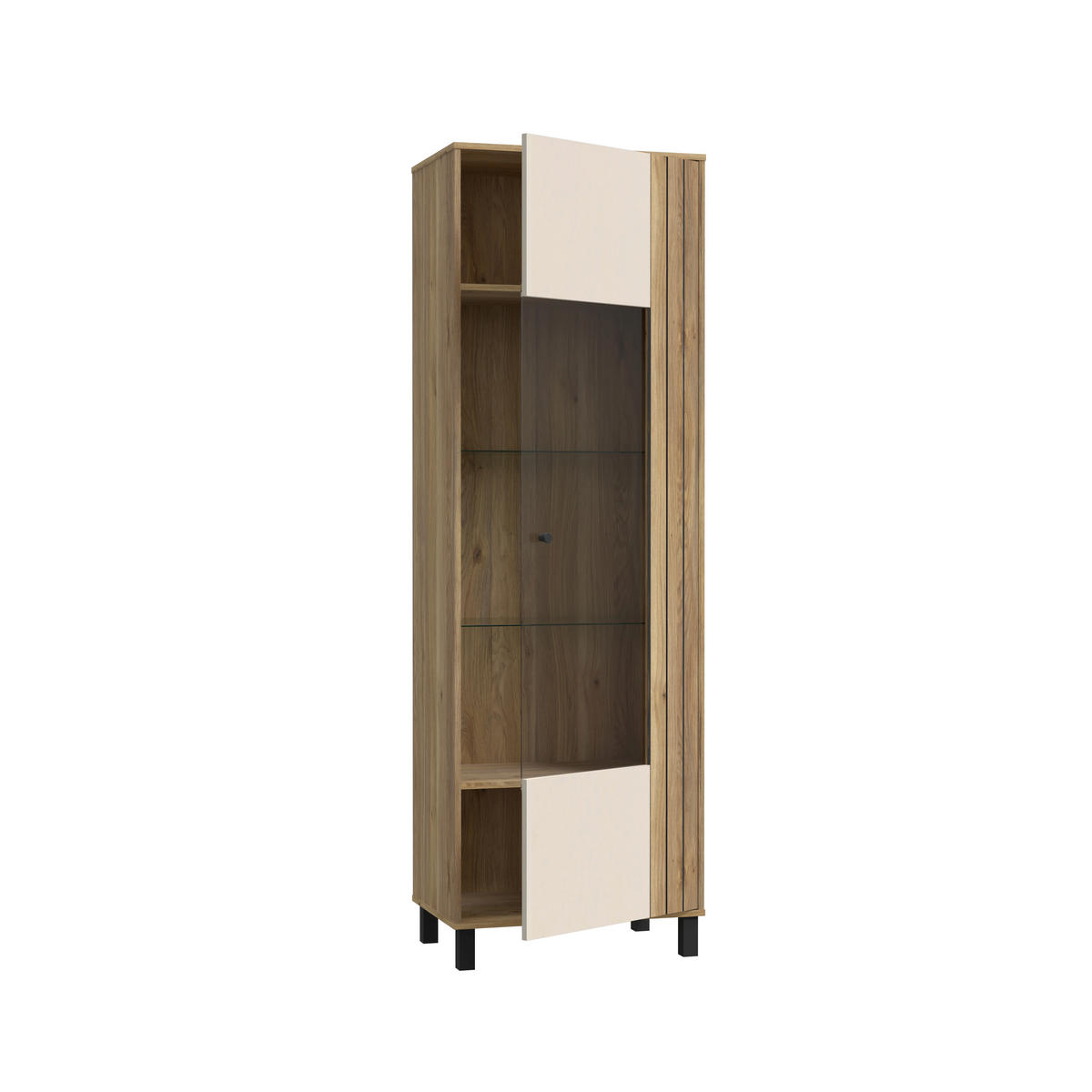 VITRINA, barve hrasta, peščene barve - črna/barve hrasta, Design, kovina/steklo (63,4/195,8cm) - Hom`in