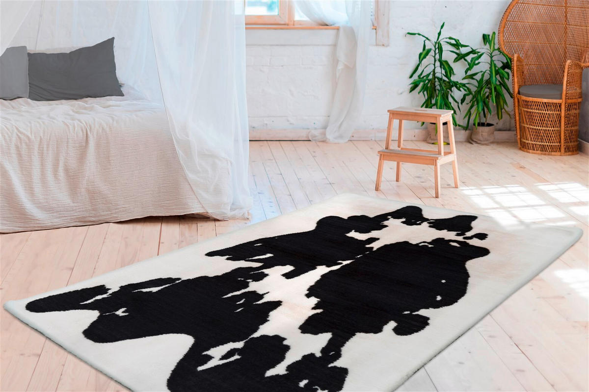 HOCHFLORTEPPICH 160/230 cm Rabbit Animal Schwarz/Weiß Schwarz, Weiß  - Schwarz/Weiß, KONVENTIONELL, Textil (160/230cm)