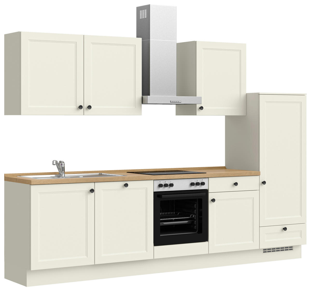 KÜCHENBLOCK 300 cm   in Weiß, Eichefarben  - Eichefarben/Schwarz, MODERN, Holzwerkstoff/Metall (300cm) - Nobilia