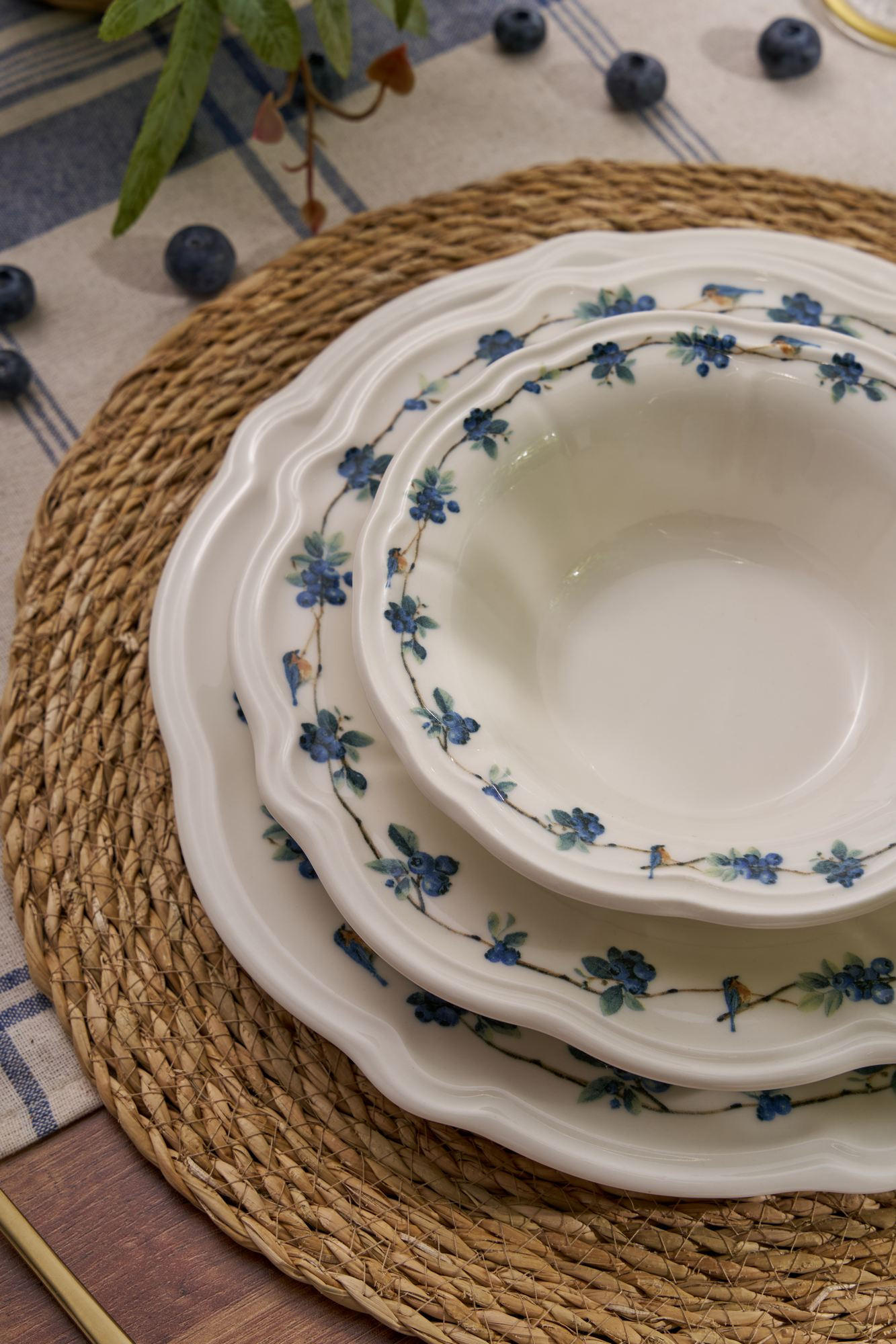 KOMBISERVICE Blau, Weiß, Dunkelgrün 24-teilig 6 Personen  - Blau/Dunkelgrün, Basics, Keramik - P & B