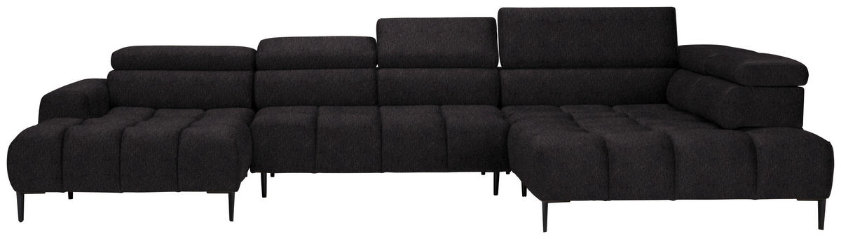 WOHNLANDSCHAFT in Samt, Webstoff Anthrazit  - Anthrazit/Schwarz, Design, Textil/Metall (177/385/216cm) - Welnova