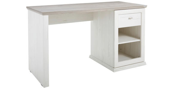 SCHREIBTISCH 135/59/76 cm in Grau, Weiß - Weiß/Grau, LIFESTYLE, Holzwerkstoff/Metall (135/59/76cm) - Hom`in