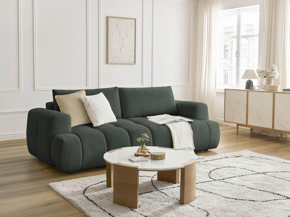 SCHLAFSOFA FUJI Leinenoptik Grün  inkl.  - Schwarz/Grün, MODERN, Kunststoff/Textil (251/113/88cm)