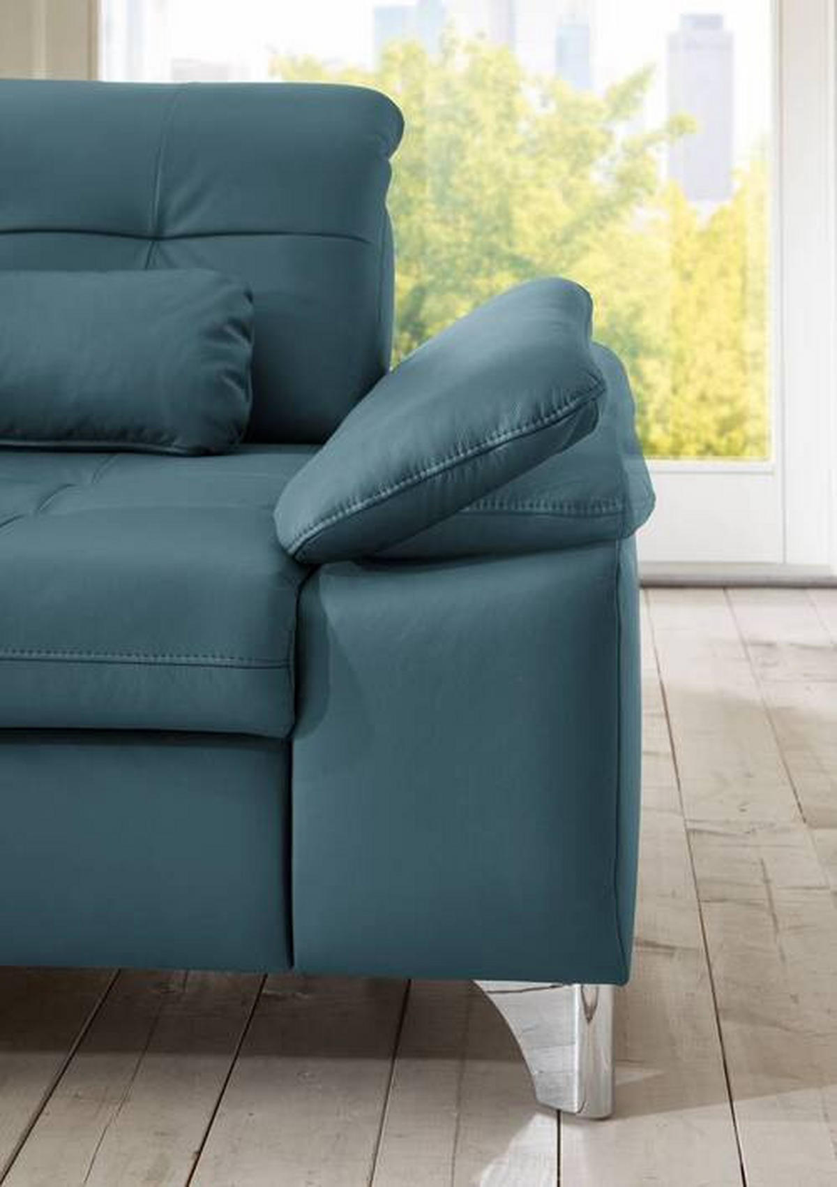 ECKSOFA in Echtleder Blau  - Blau, Basics, Leder/Metall (211/309cm) - Beldomo Speed
