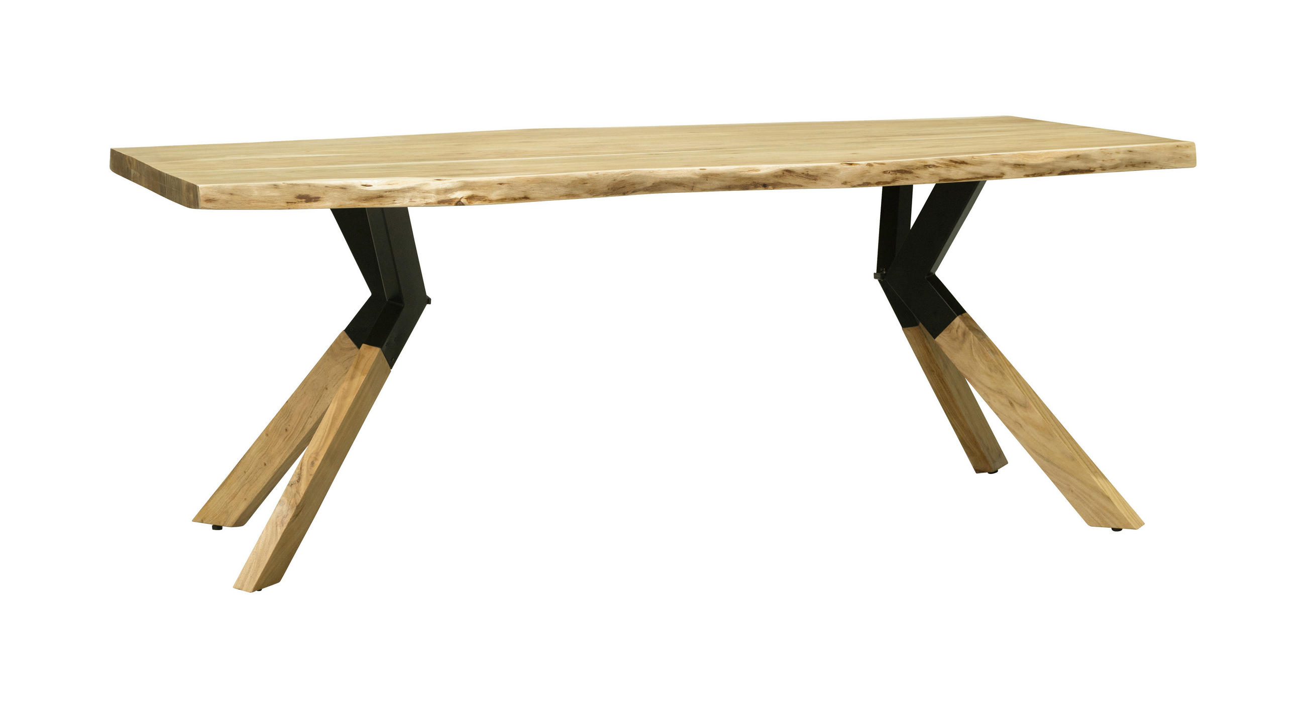ESSTISCH 200/100/76 cm Echtholz  Holz, Metall rechteckig Naturfarben  - Schwarz/Naturfarben, LIFESTYLE, Holz/Metall (200/100/76cm) - Landscape