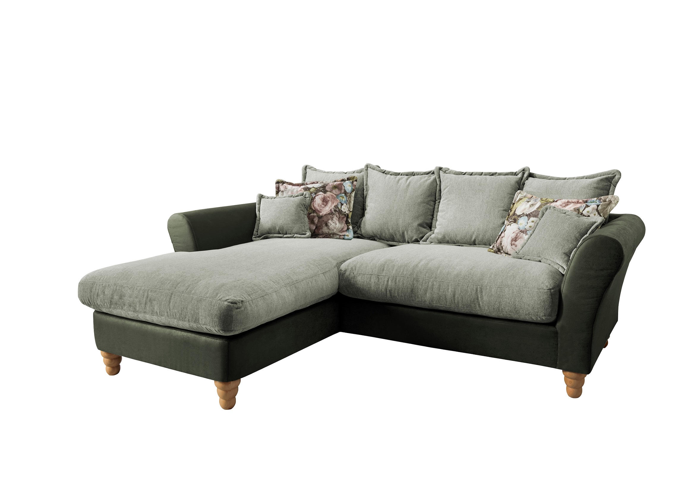 ECKSOFA Grün, Hellgrün Chenille, Mikrofaser - Wildeiche/Multicolor, MODERN, Holz/Textil (203/255cm) - Livetastic