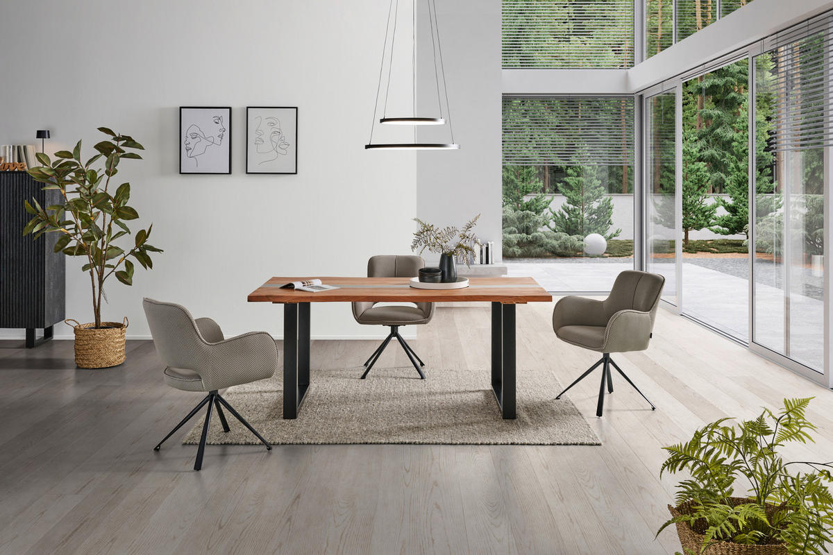 ESSTISCH in Metall, Holz   - Schwarz/Akaziefarben, Modern, Holz/Metall (180/76/90cm) - Livetastic