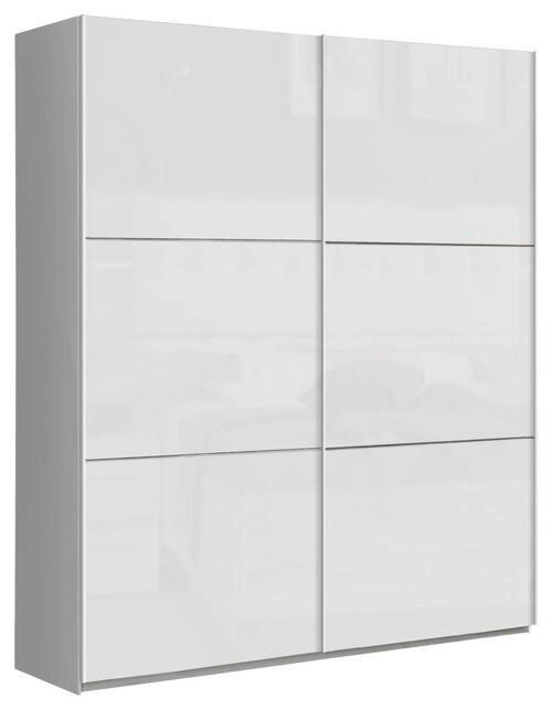 home24 SKRIŇA S POS. DVER. – HOR.VED, biela, biela s vysokým leskom, 170,3/209,7/61,2 cm