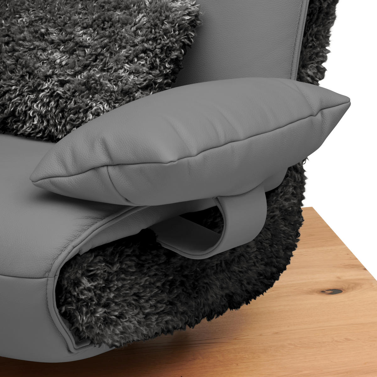 2-SITZER-SOFA  in Hochflor Echtleder Anthrazit, Hellgrau  - Anthrazit/Hellgrau, Design, Leder/Holz (240/65/104cm) - Koinor