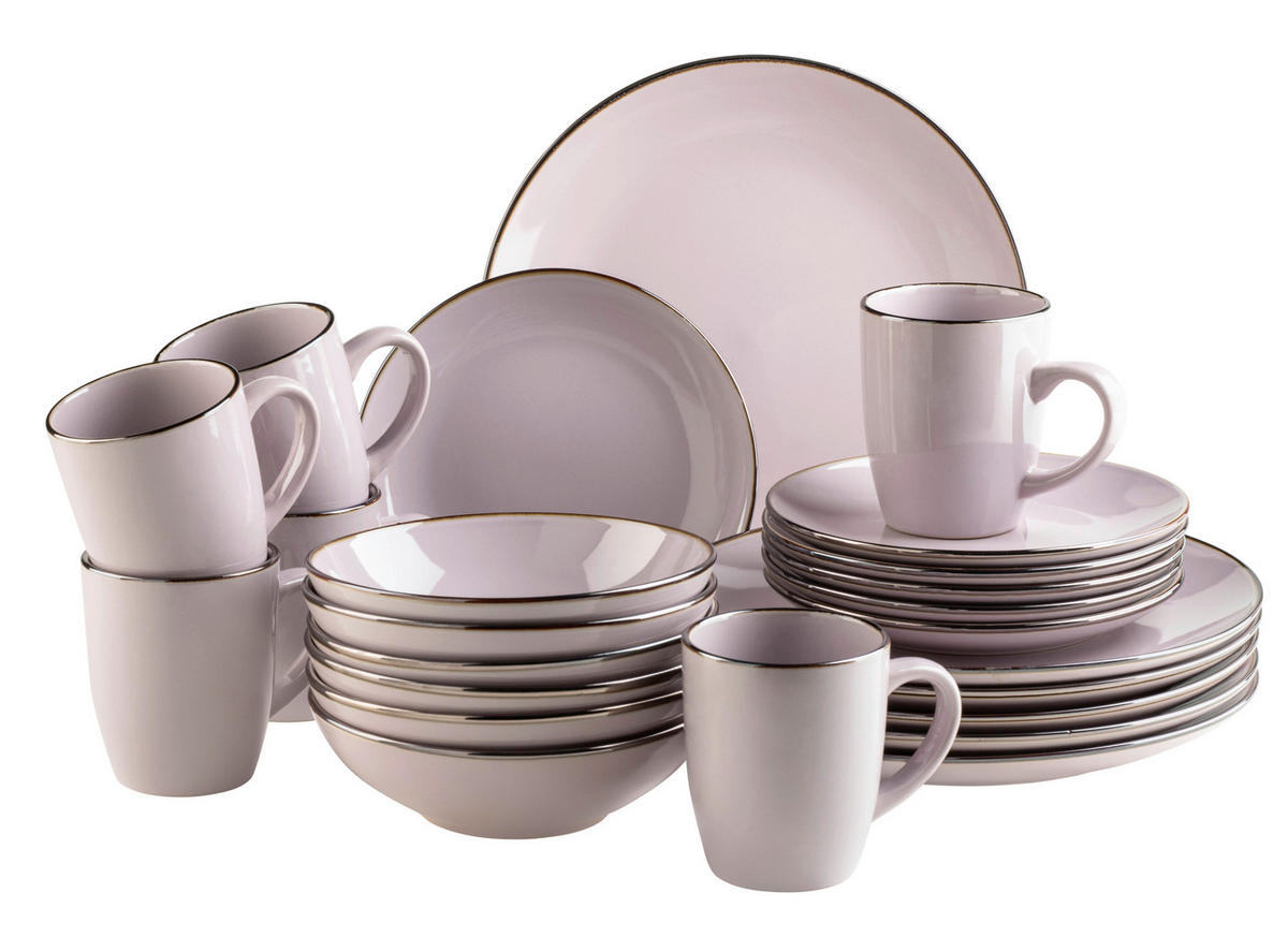 KOMBISERVICE Metallic Rim 24-teilig  - Dunkelrosa, Basics, Keramik - Mäser