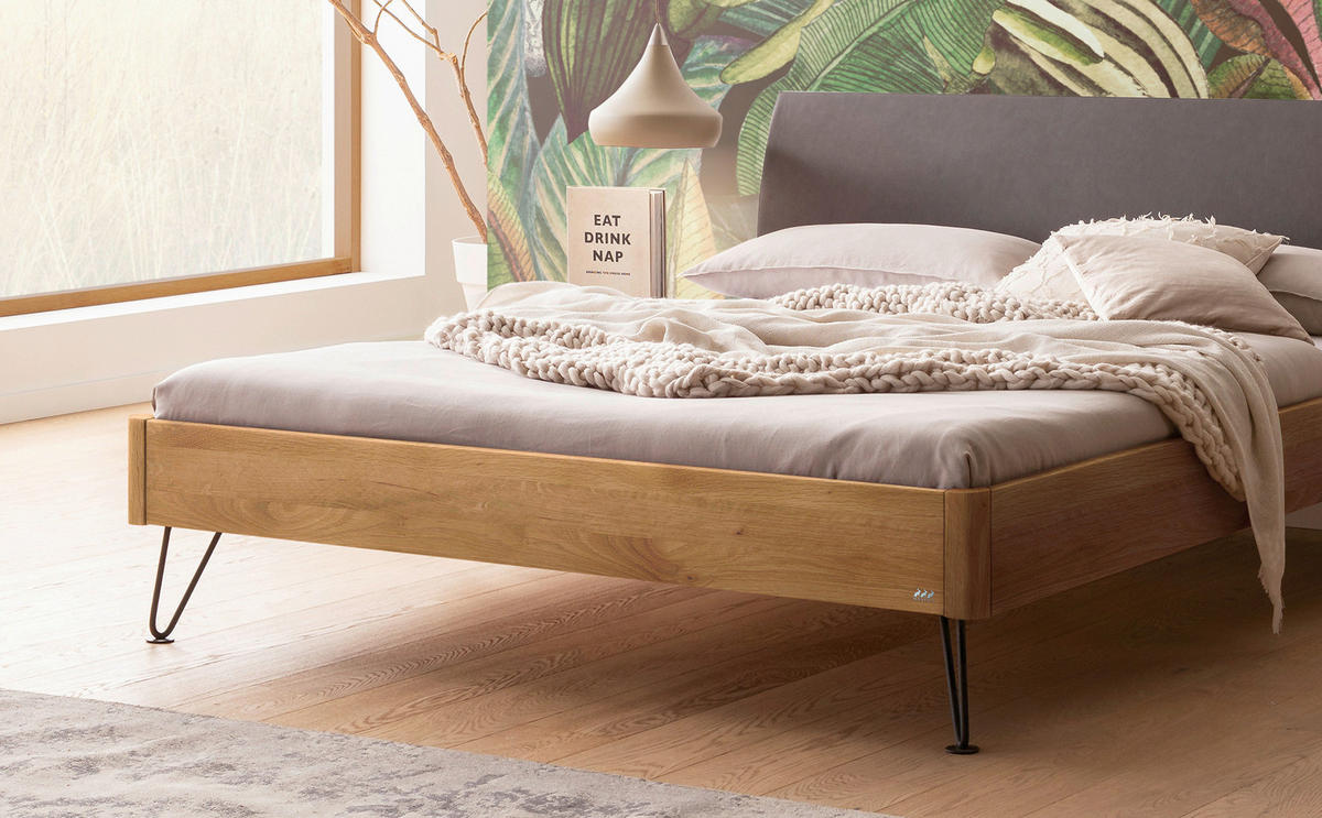 BETT 140/200 cm  in Anthrazit, Dunkelgrau, Wildeiche  - Wildeiche/Dunkelgrau, Design, Holz/Metall (140/200cm) - Hasena