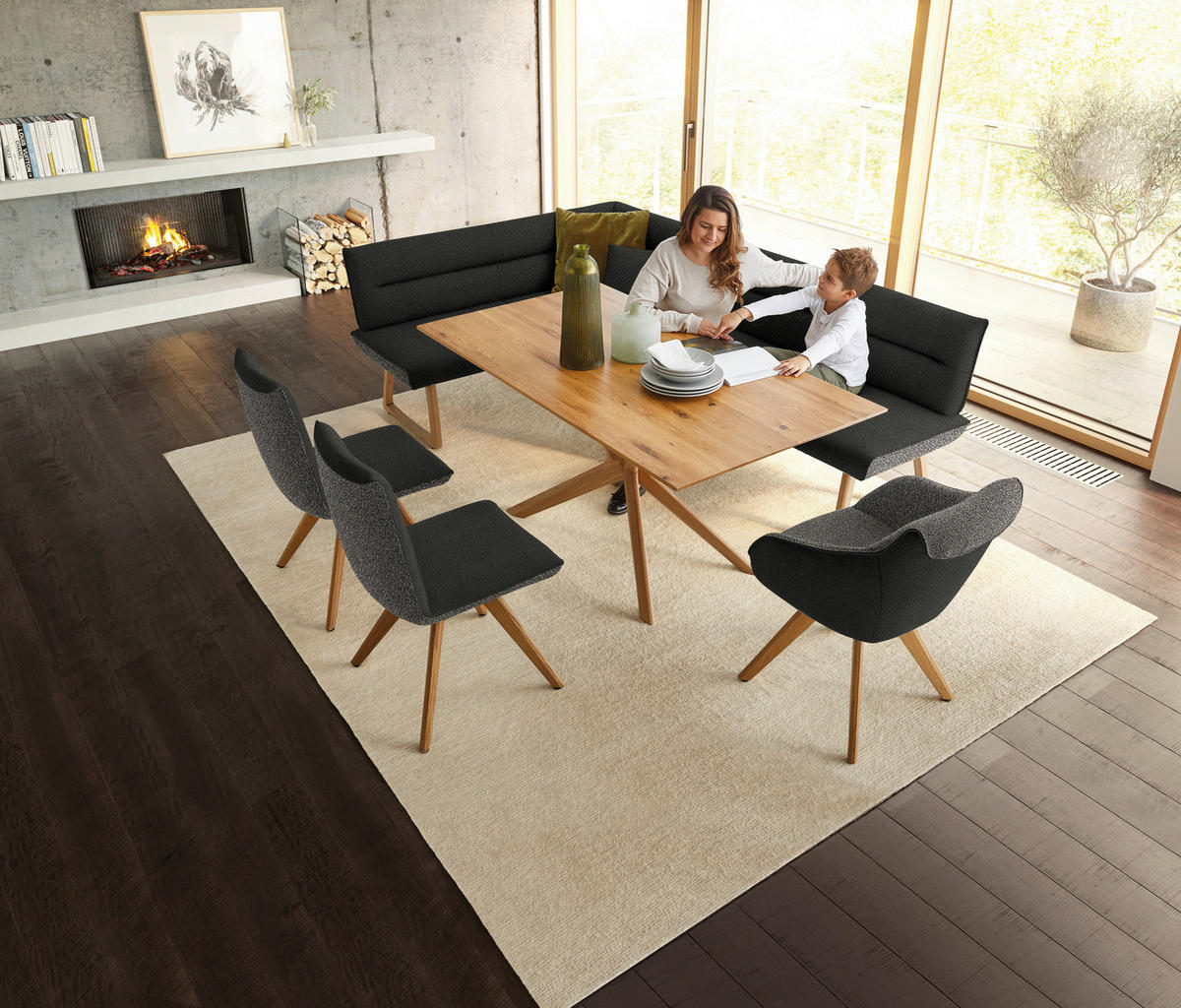 ARMLEHNSTUHL  in Flachgewebe  - Eichefarben/Anthrazit, Design, Holz/Textil (60/84/68cm) - Koinor