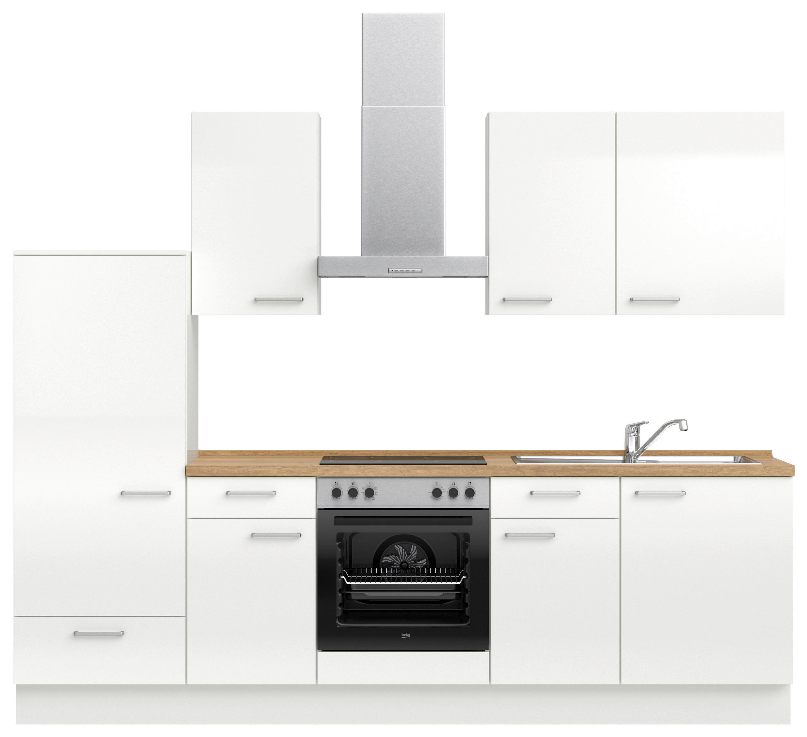 KÜCHENLEERBLOCK 270 cm   in Eichefarben, Weiß Hochglanz  - Edelstahlfarben/Eichefarben, MODERN, Holzwerkstoff/Metall (270cm) - Nobilia